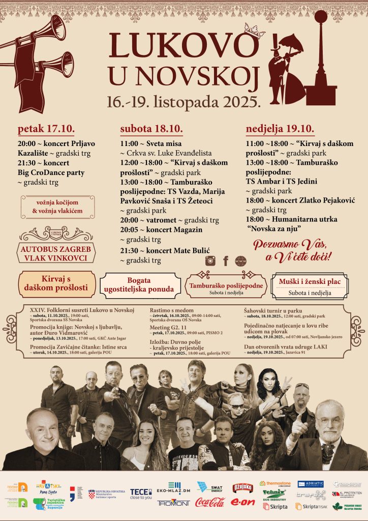 "program manifestacije Lukovo u Novskoj 2025. i besplatni koncerti na kirvaju s daskom proslosti"